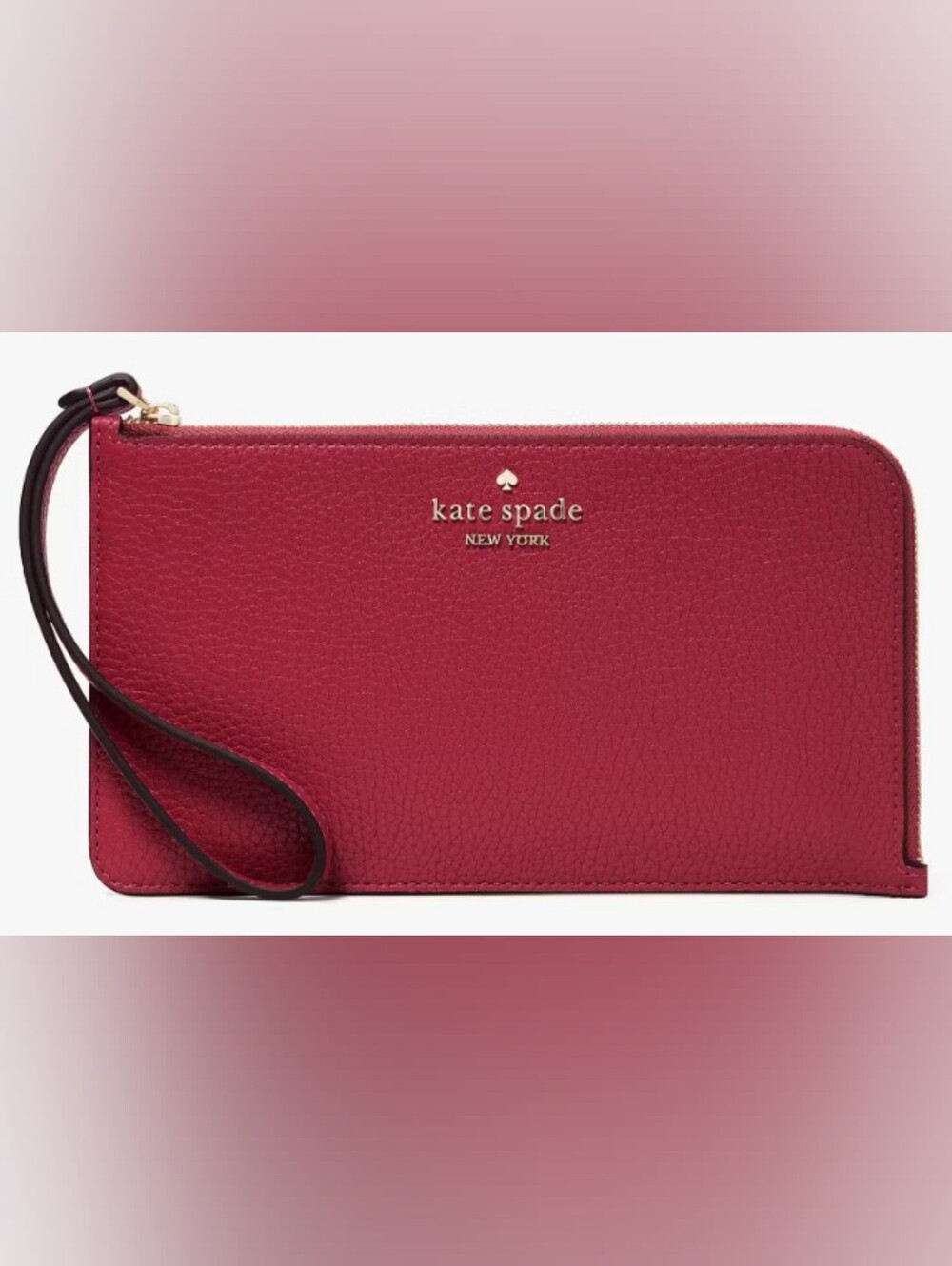 kate spade Red Jam Pebbled Leather Wristlet with Gold Logo